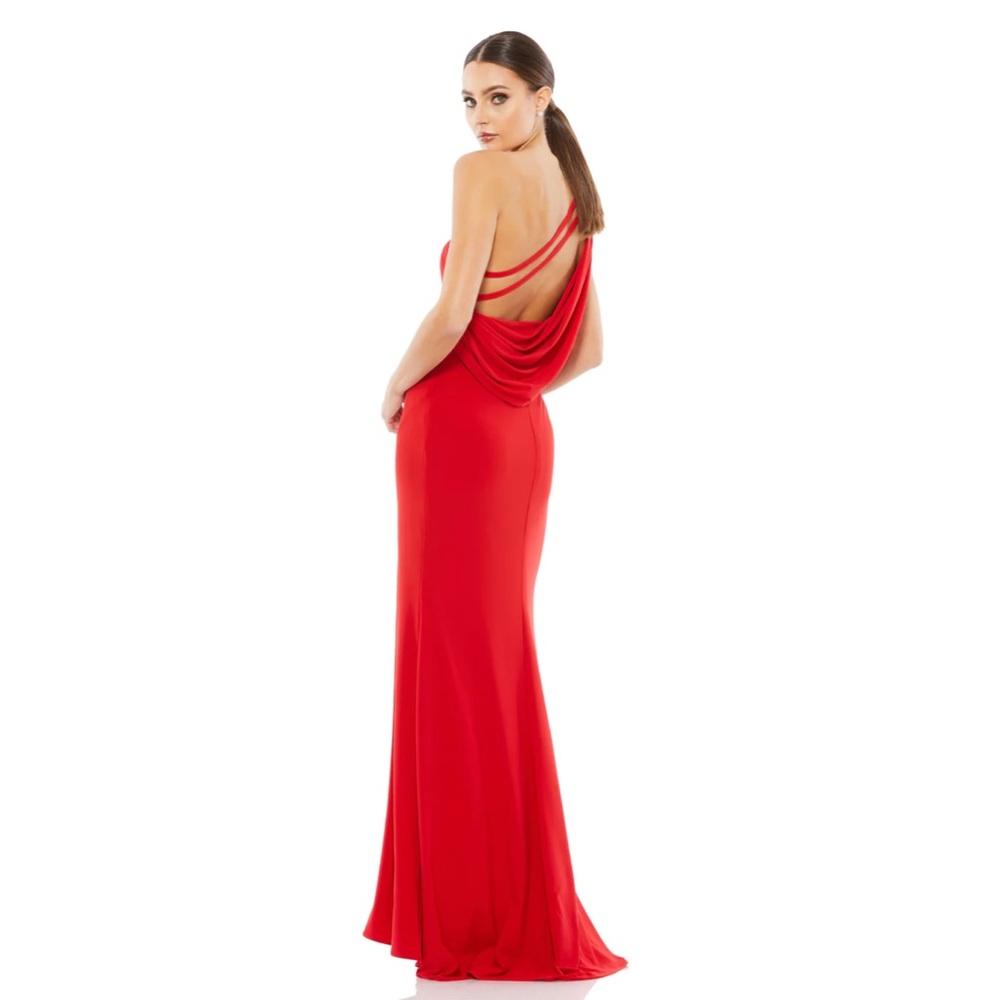 Ieena for Mac Duggal Jersey One‎ Shoulder Draped Back Gown- NWT Red